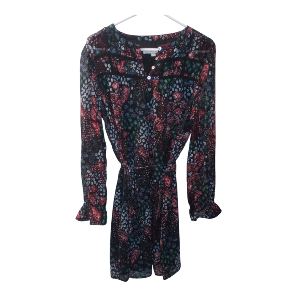 NWT Ann Taylor Loft Black Floral/leaf print Dress Tie Waist Size XL